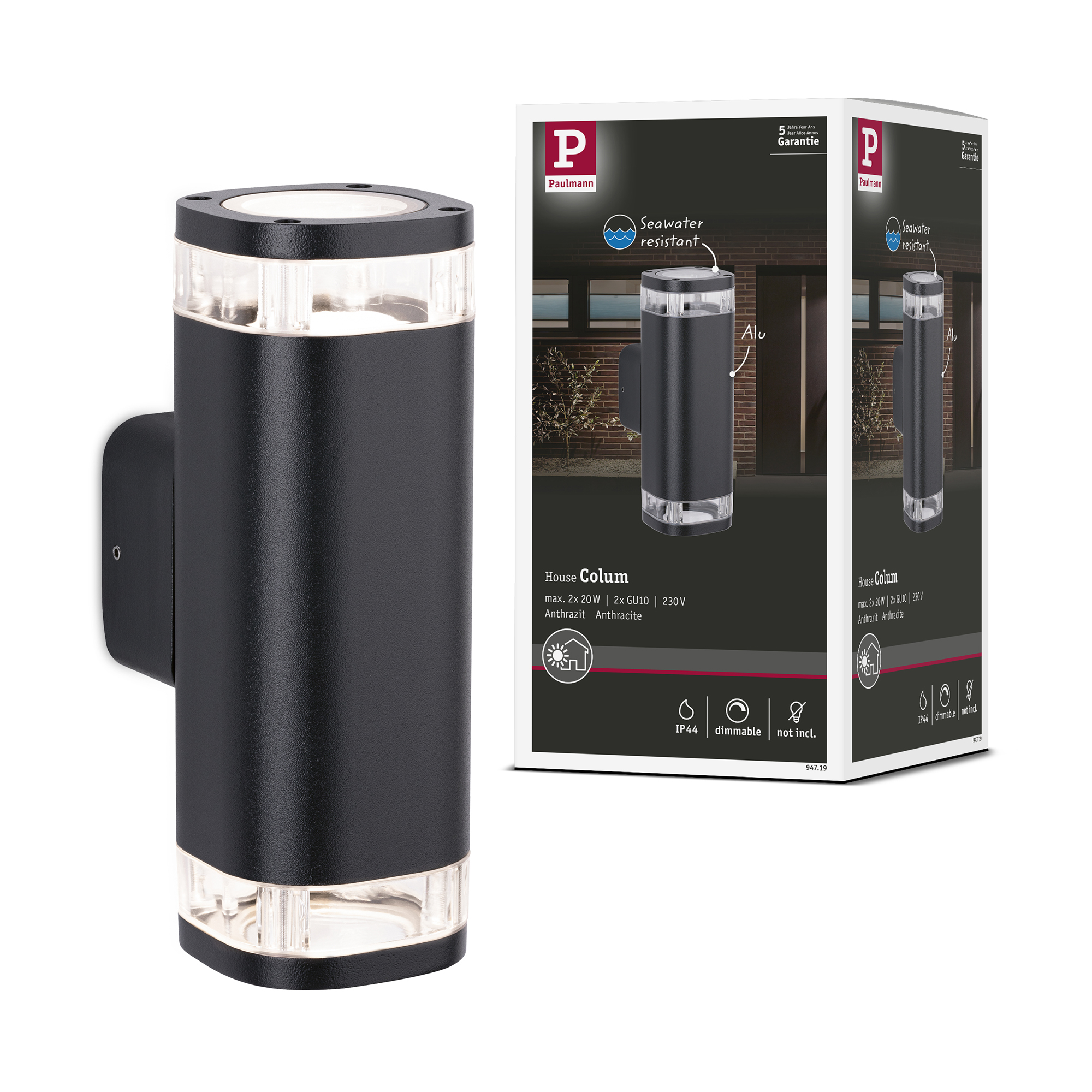 Fasadbelysning LED Paulmann Colum Dubbel Seawater Resistant IP44 230V