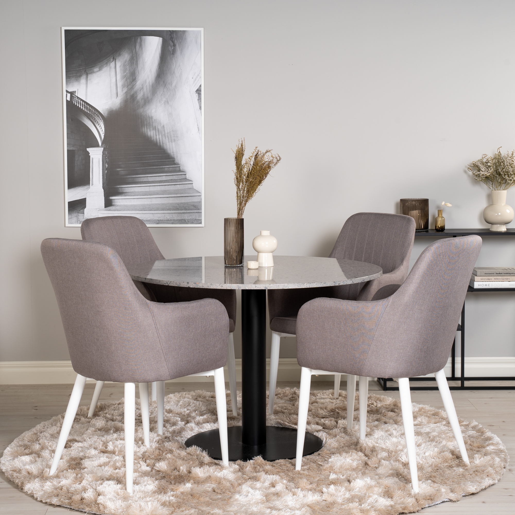 Matgrupp Venture Home Roxanna Grå Bord med 4 Corina Stolar