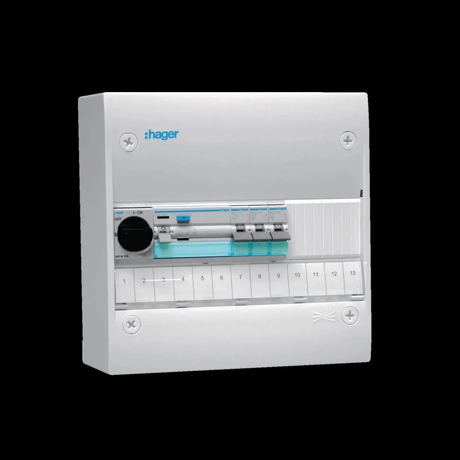 Plastkapsling Hager Gamma Förmonterad Bestyckad med HB, JFB, DVB