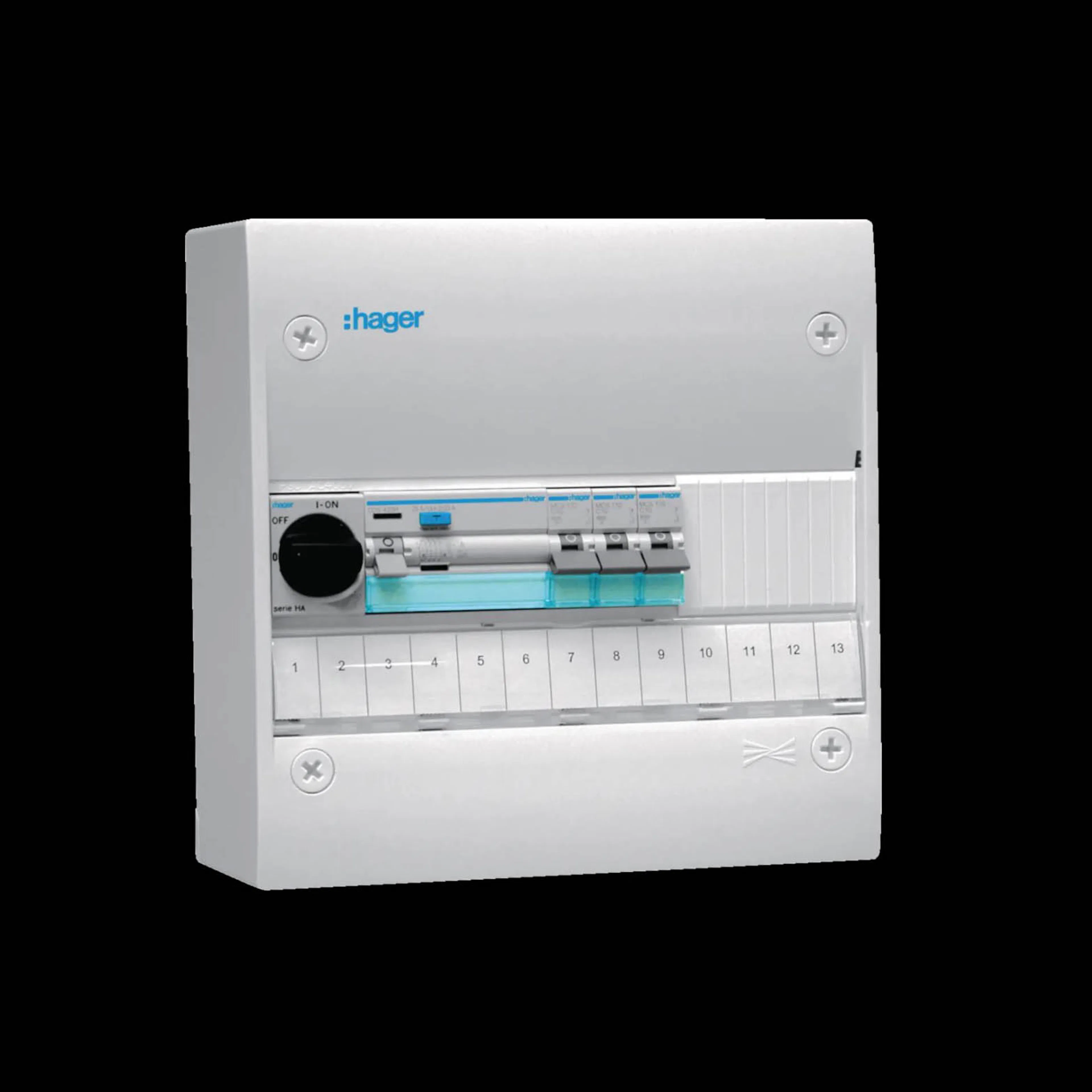 Plastkapsling Hager Gamma Förmonterad Bestyckad med HB, JFB, DVB