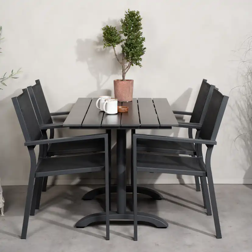 DenverCafé Bord120*70svartalu/Svart+Copacabana stolsvartalu4 Svart Bord, Svart Stol