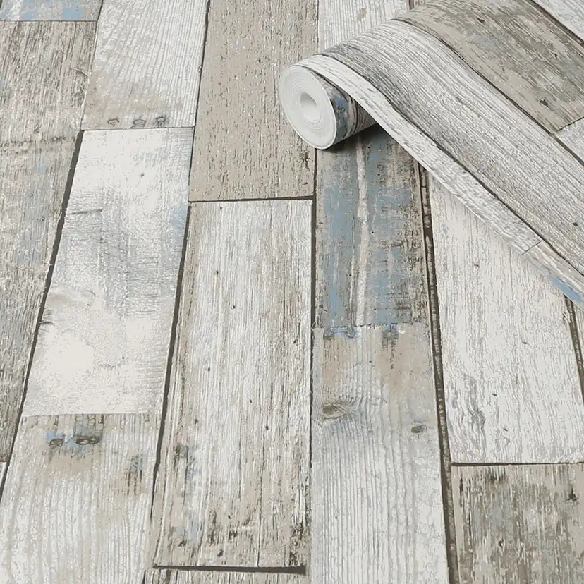 Tapet NEXT Distressed Wood Plank Neutral Blue
