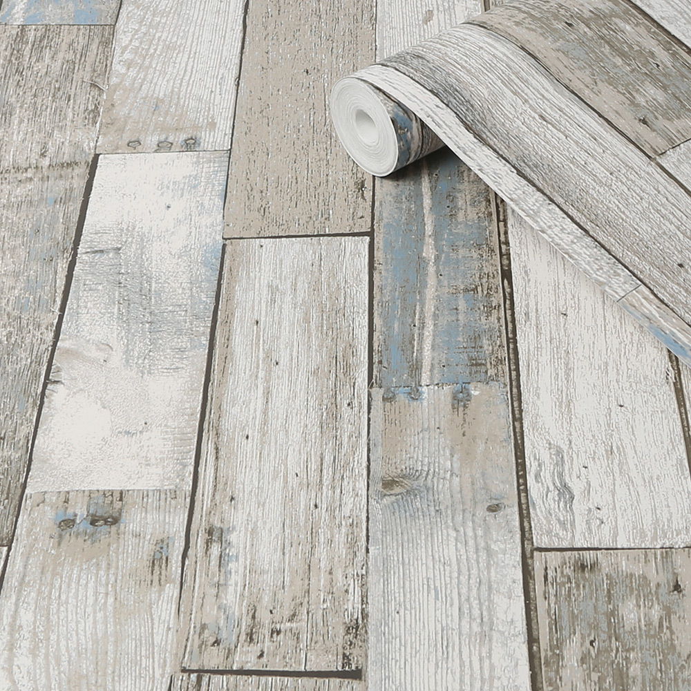 Tapet NEXT Distressed Wood Plank Neutral Blue