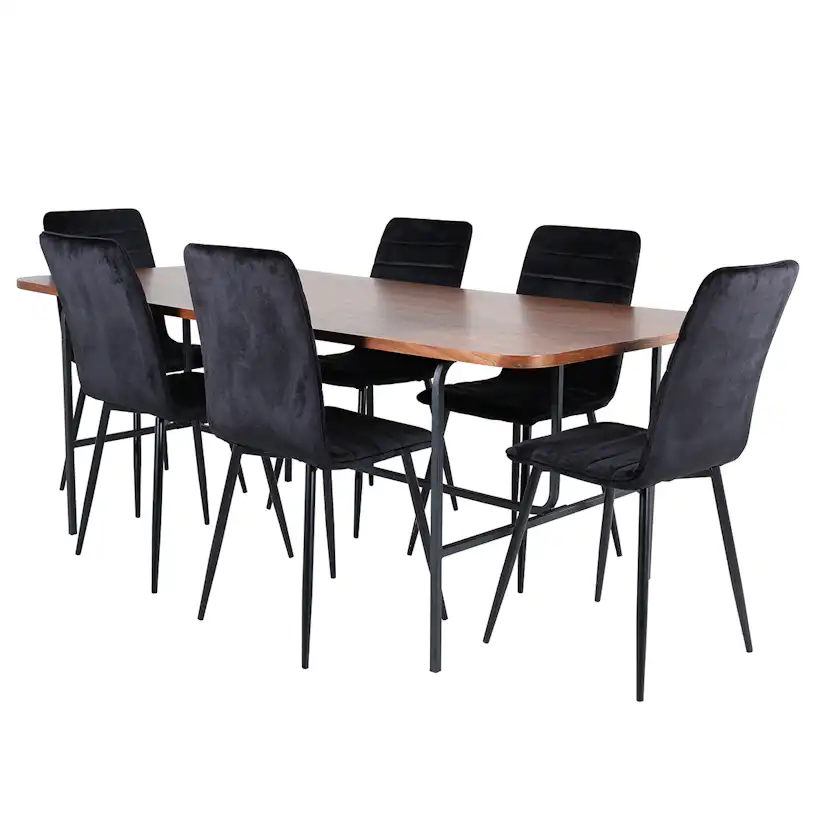Uno Dining Table - Black / Walnut Veneer+Windu Lyx Chair - Sammet/Svart