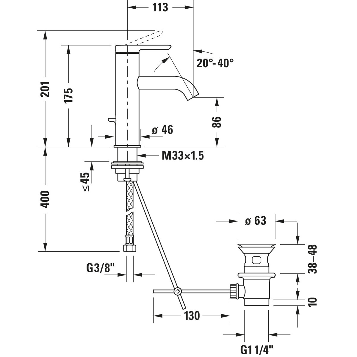 Tvättställsblandare Duravit C.1 Medium Höjd: 175 mm