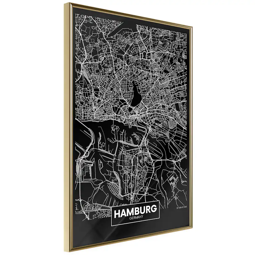 Poster Artgeist Affisch Dark Map of Hamburg