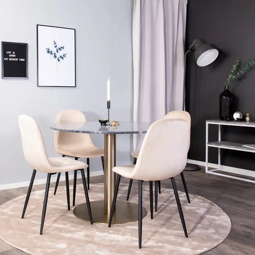 Matgrupp Venture Home Estelle Rund med 4 Pobbie Stolar Sammet