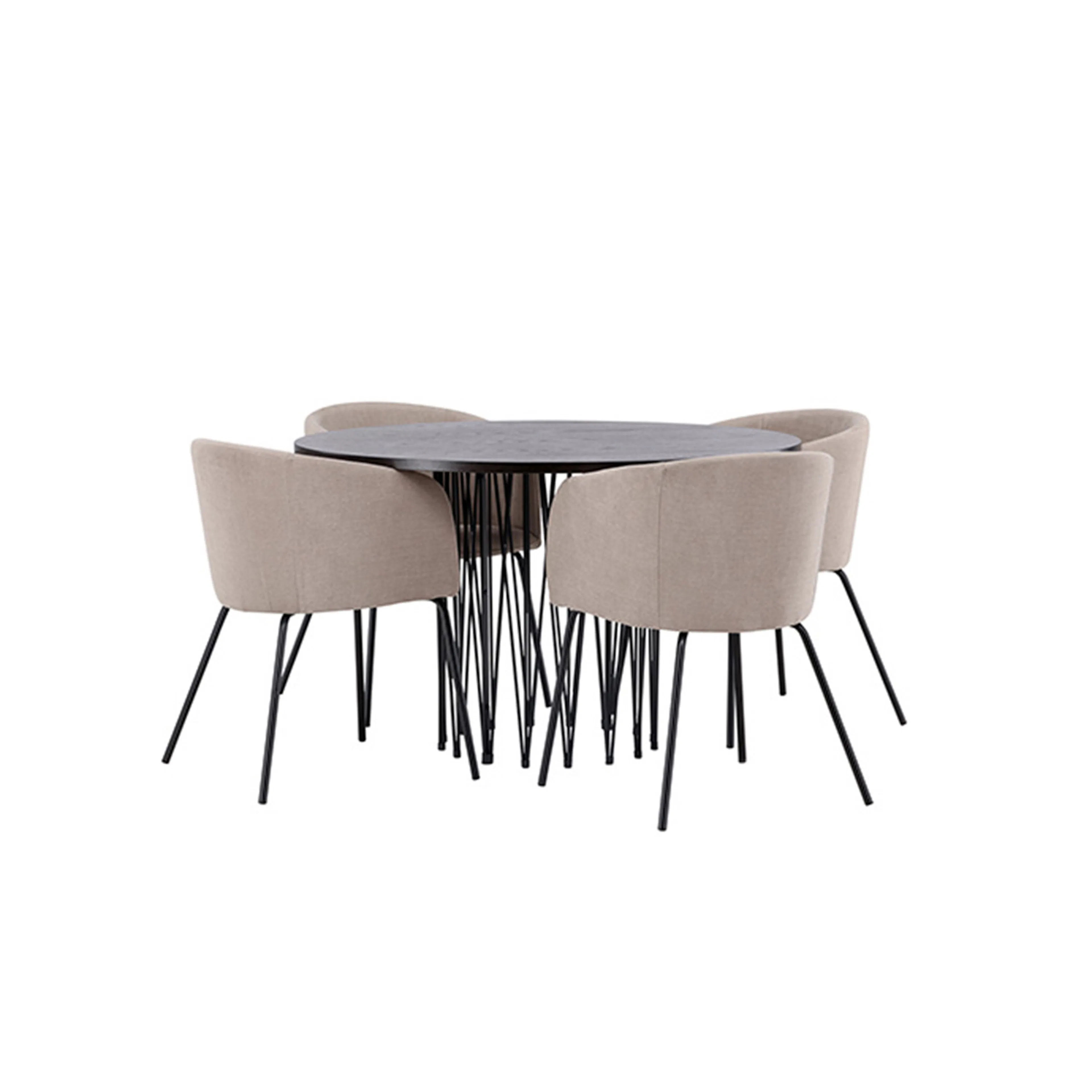 Stone round Dining Table - Black / Mocca Veneer +Berit Chair Beige/Brun