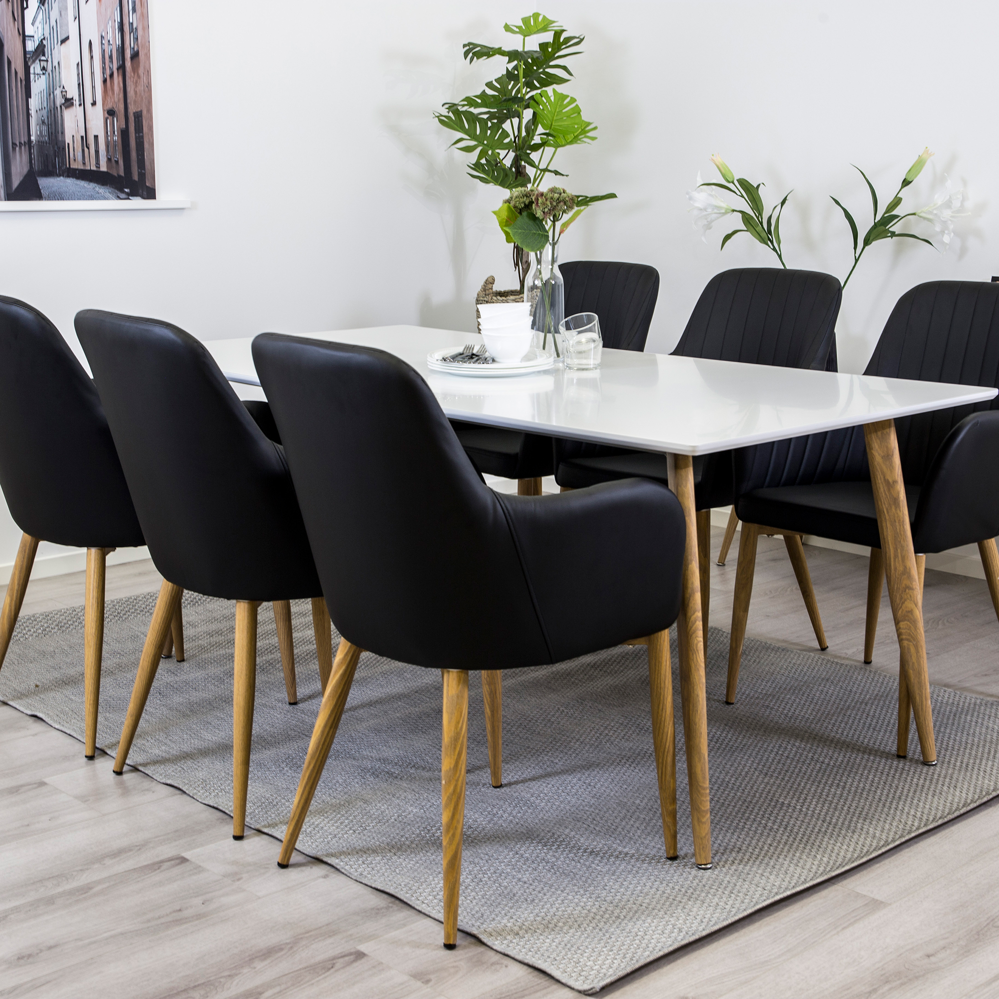 Matgrupp Venture Home Pobbie Vit med 6 Corina Stolar Konstläder