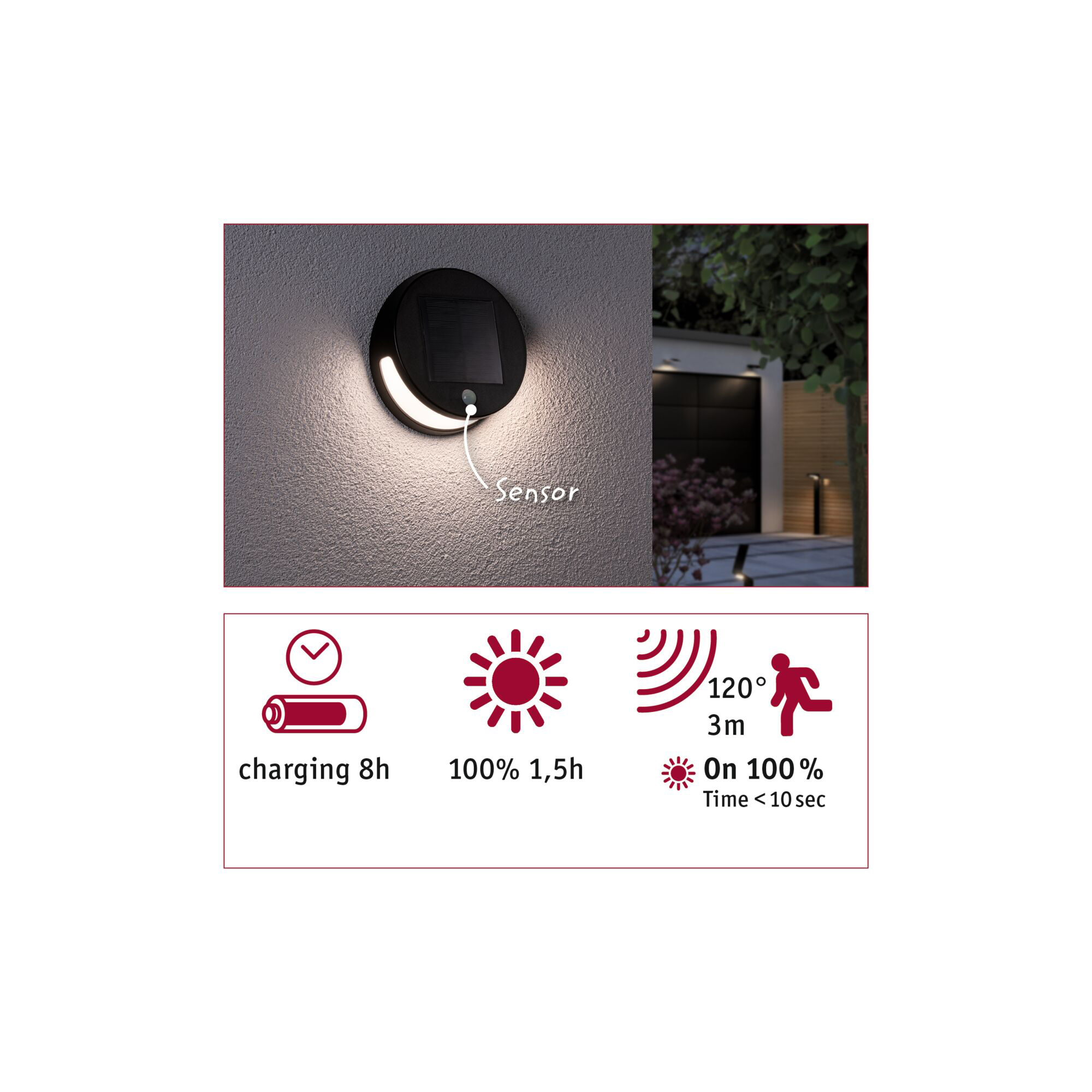 Fasadbelysning Solcell Paulmann Helena LED med Rörelsesensor IP44