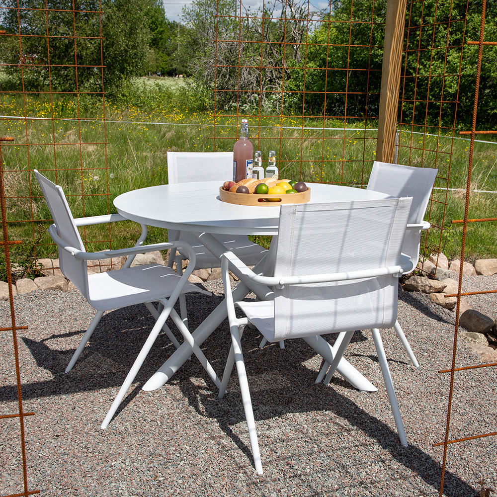 Alma Dining Table - White Alu - ø120cm+Alina Dining Chair - Vit