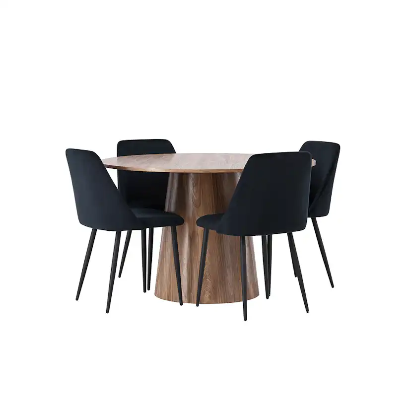 Matgrupp Venture Home Lanzo Runt Matbord Ø120 cm & 4 Night Stolar i Sammet