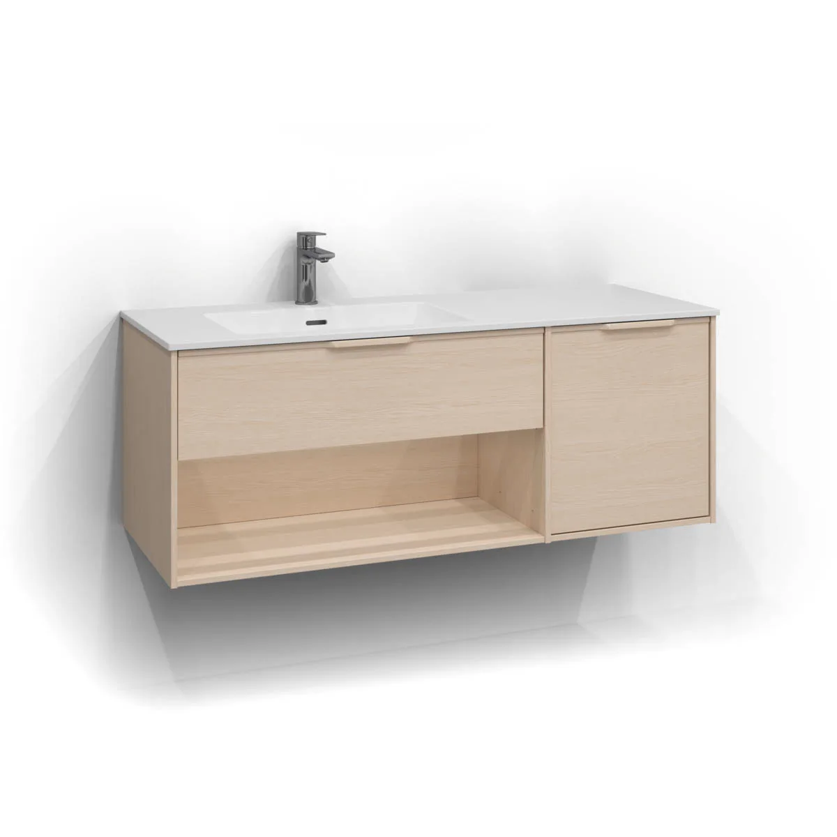 Epos Underdel Relief 120x45 Vit ask 1+1L Öppen förvaring Int Vit Ask, Relief, 1 + 1 lådor med integrerat handtag och 1 öppen hylla, Vänster, Dubbelt eluttag ingår i 40 lådan