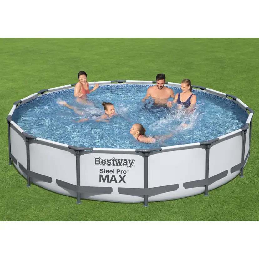 Poolpaket Bestway Steel Pro Max Ø4,3m Stålramspool Ovanmark med Filterpump