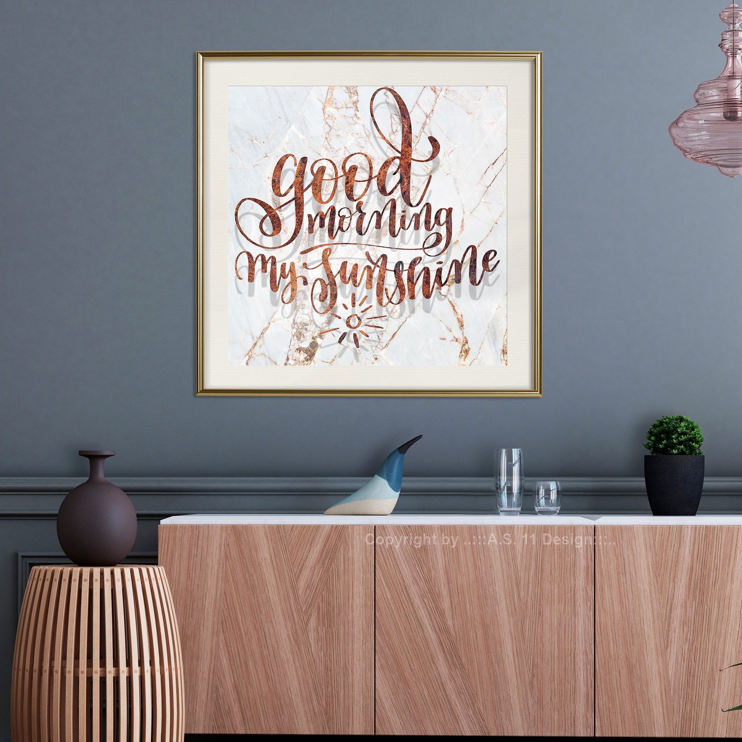 Affisch - Good Morning My Sunshine (Square) [Poster] 20x20 Guld ram med passepartout, 20x20 cm