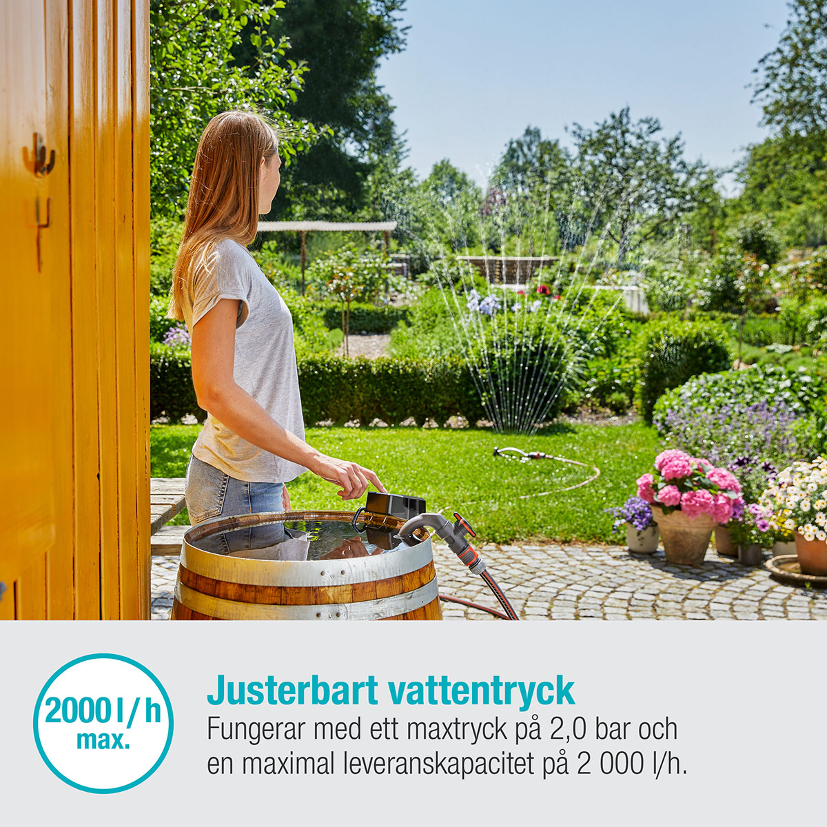 Pump Gardena för Regnvattentunna 2000/2 18V P4A Set (2,5Ah batteri + standardladdare)
