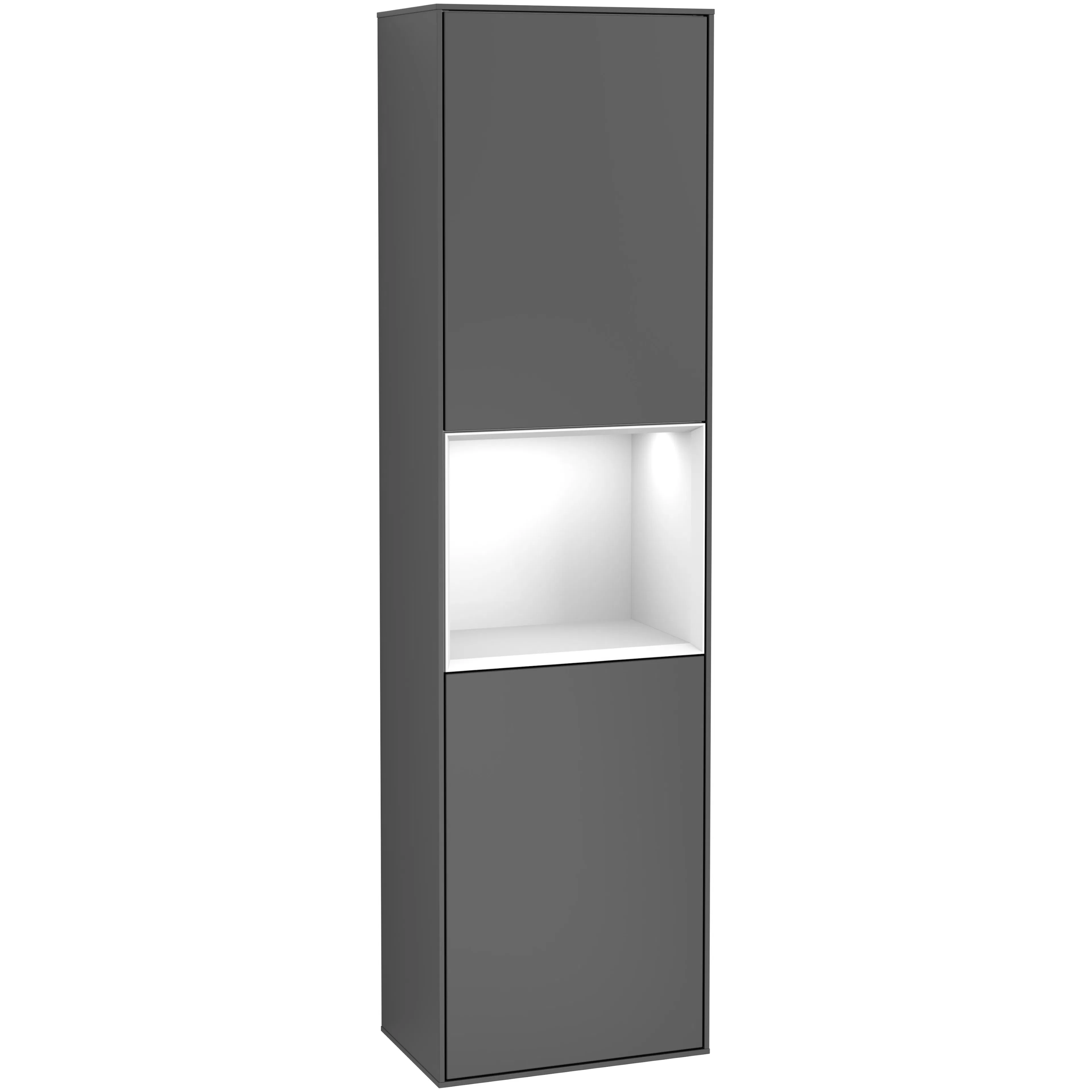Högskåp Villeroy & Boch Finion F460GFGK Antracitgrå Mattlack, Vit Högblank, Gångjärn Vänster, Utan Väggbelysning