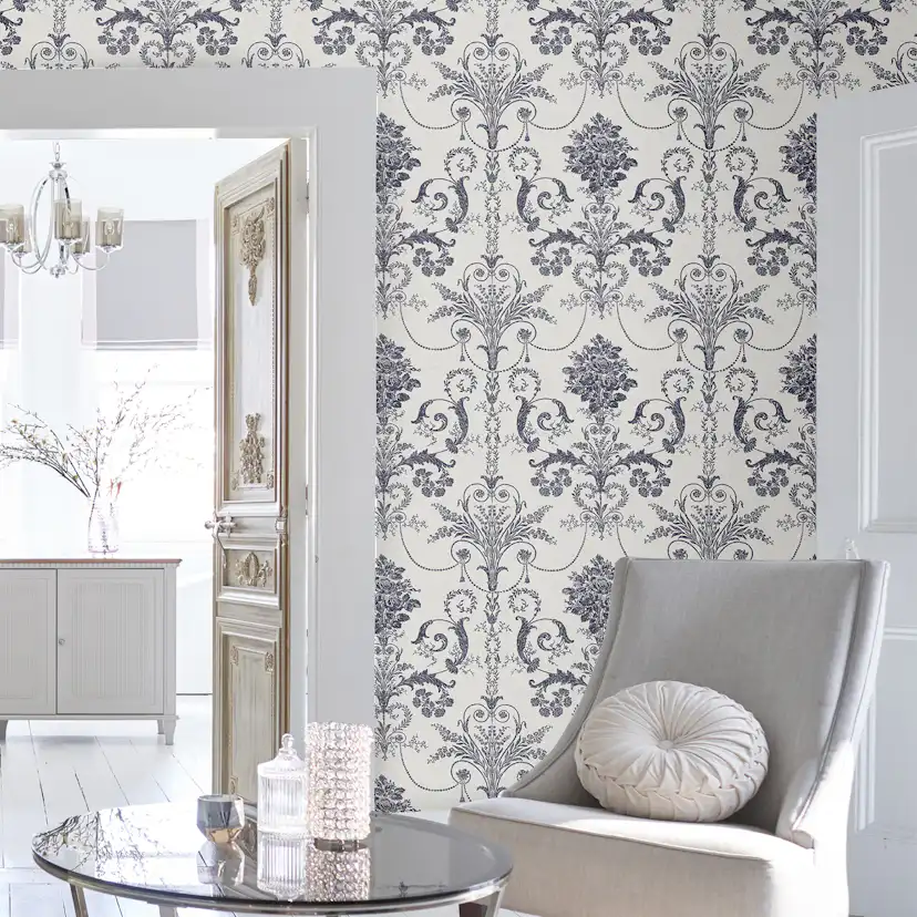 Tapet Laura Ashley Josette Off Vit& MidNacht 113387 EasyUp, Mönstrad Vit