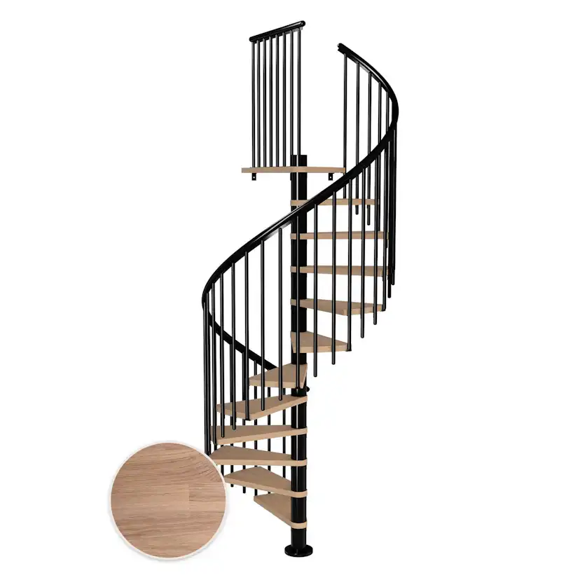 MONTREAL spiral ek vit oljad svart CLASSIC4 12T Ø140 Svart, D: 1400 mm, Golv till golv höjd: 2700-3090 mm, 12+1 steg