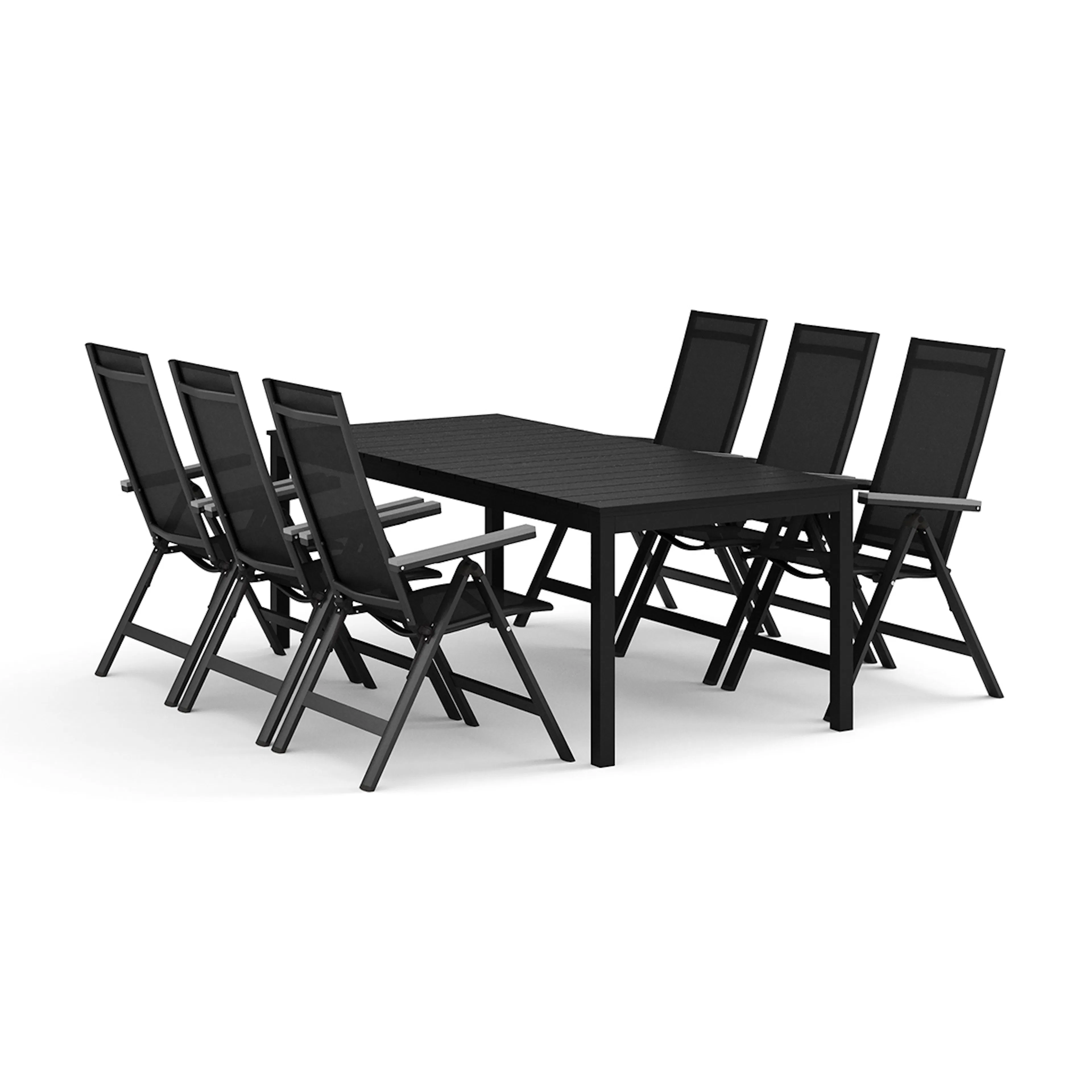 Trädgårdsgrupp Comfort Garden Tunis utomhus matgrupp förlängningsbart 205/305x90 cm med 6 Monaco Light positionsstolar