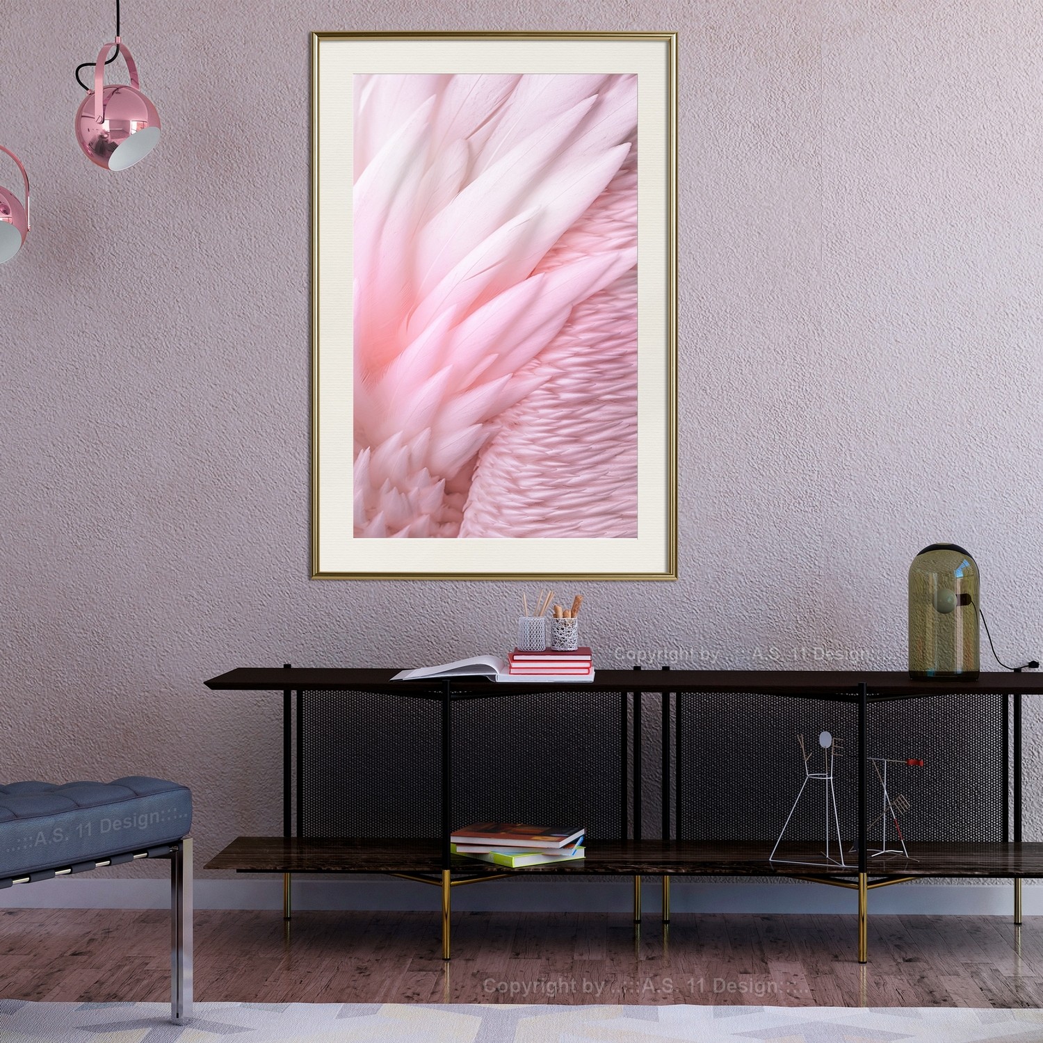 Affisch - Feathers [Poster] 40x60 Guld ram med passepartout, 40x60 cm