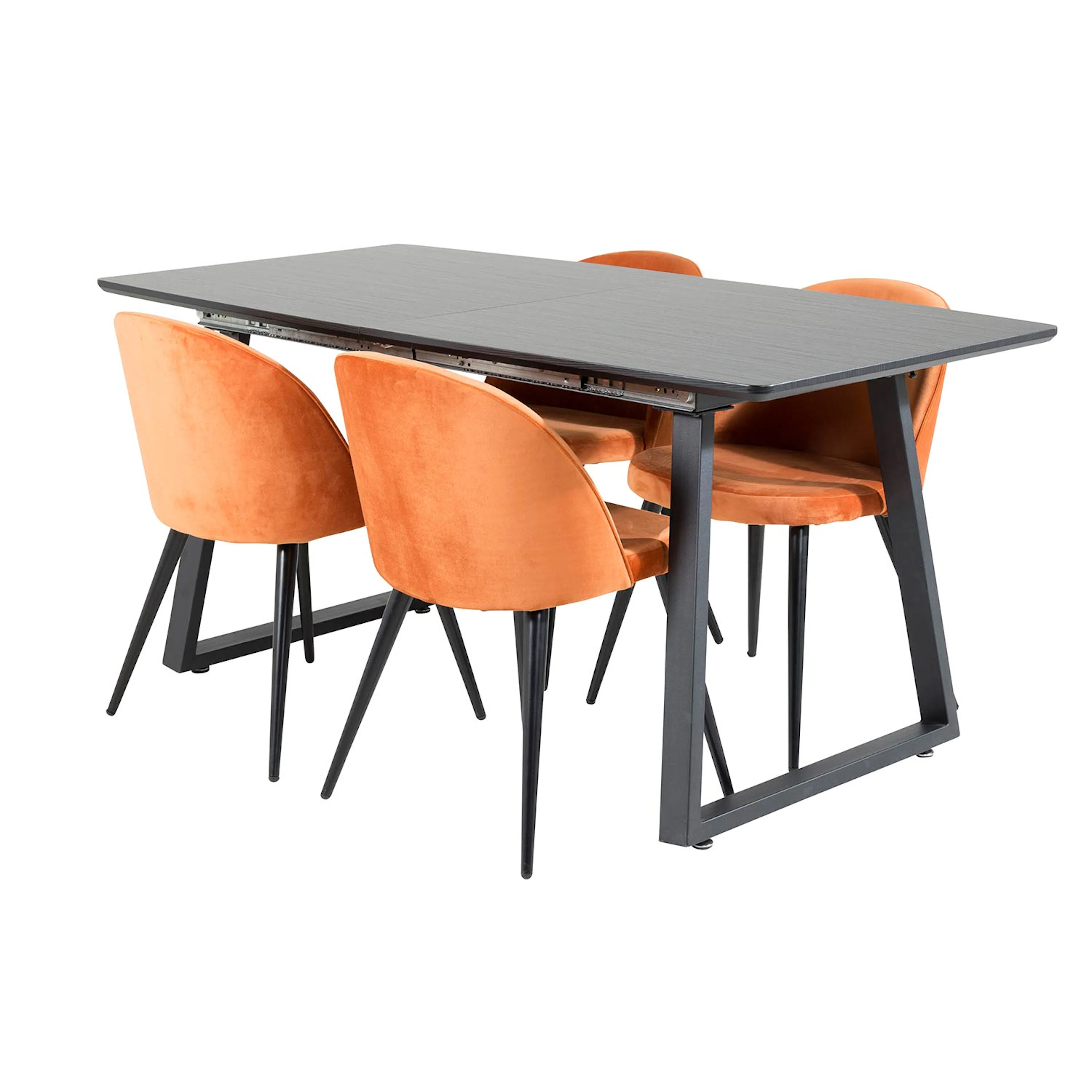 Inca Extentiontable - Black top+Velvet Chair -Orange/Black_4 Svart/Orange