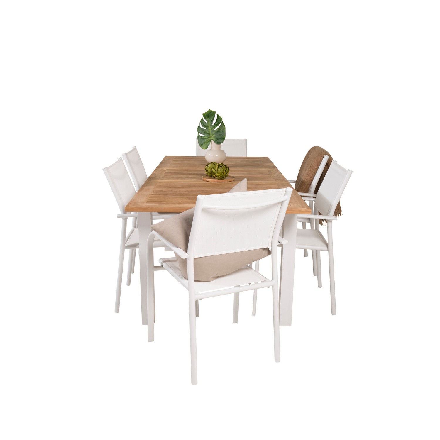 Panama Dining Table 152/210*90 - White Alu / Teak+Santorini Blanka Ben