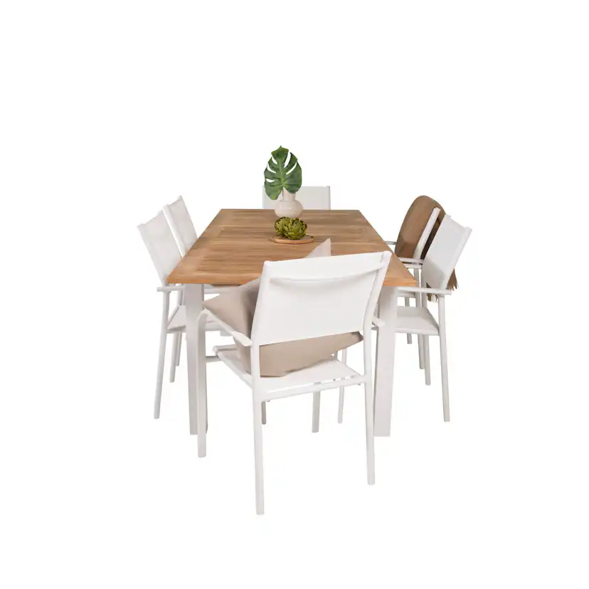 Panama Dining Table 152/210*90 - White Alu / Teak+Santorini Blanka Ben