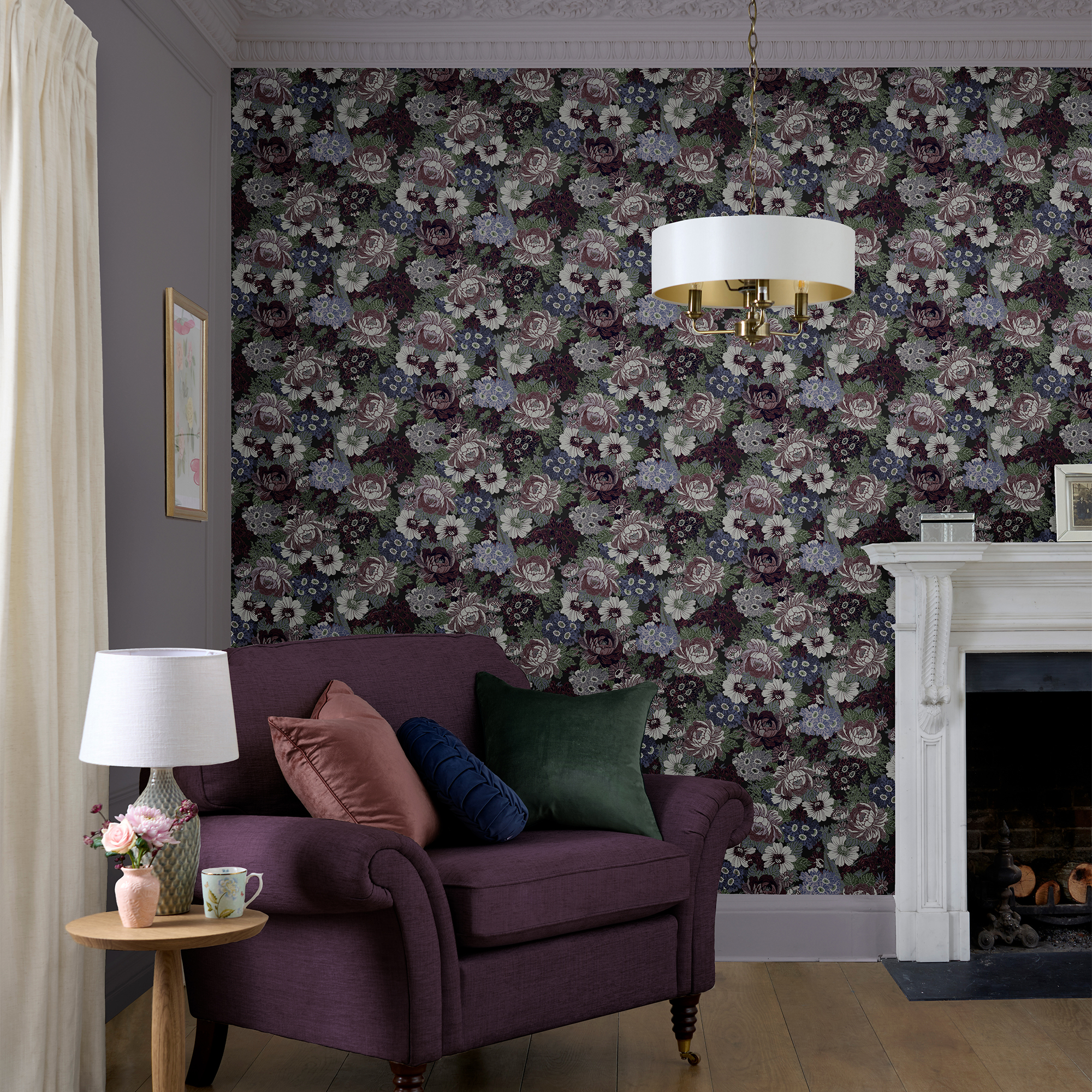 Tapet Laura Ashley Honnington Peonies Blackberry Purple 121088