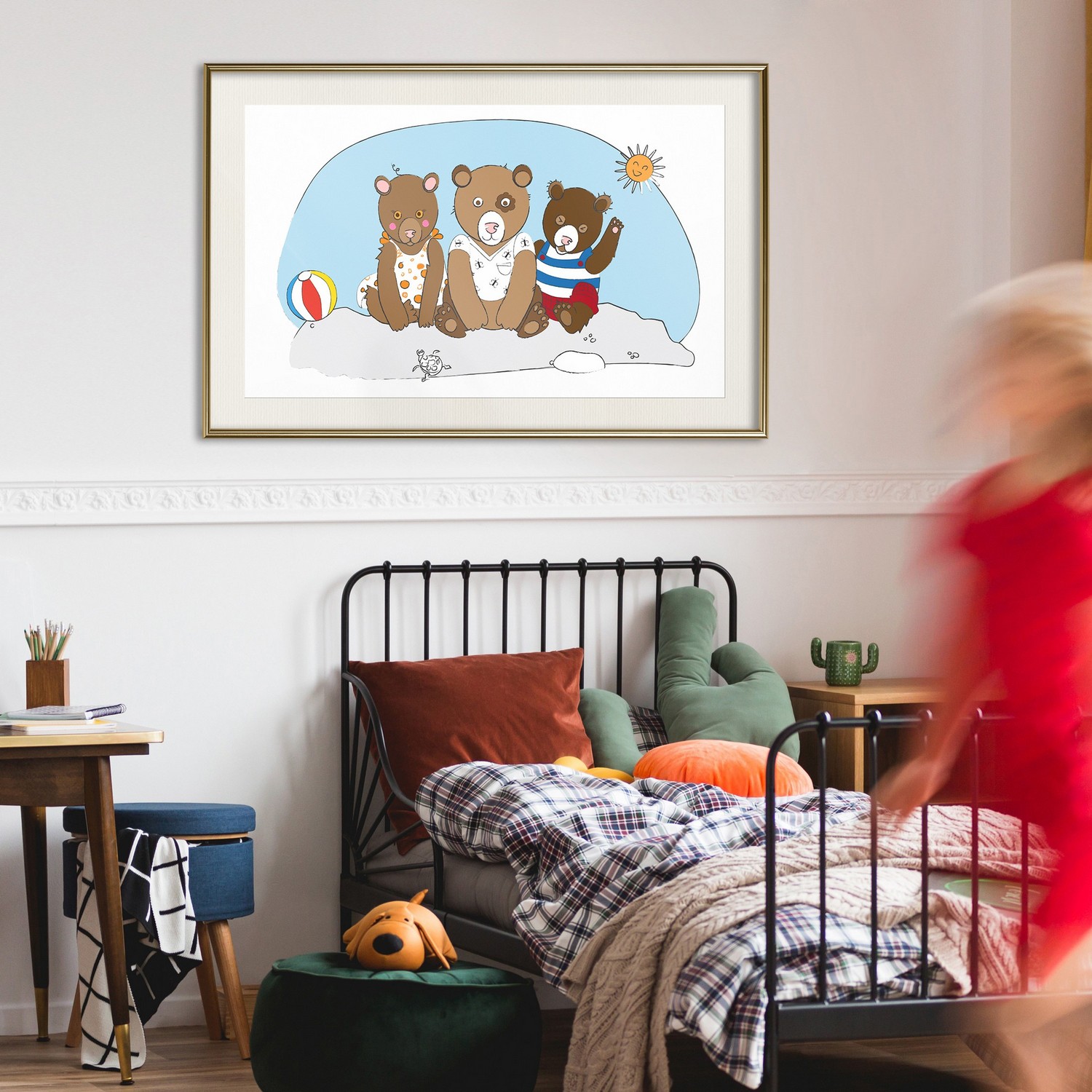 Affisch - Teddy Bears on the Beach [Poster] 60x40 Guld ram med passepartout, 60x40 cm