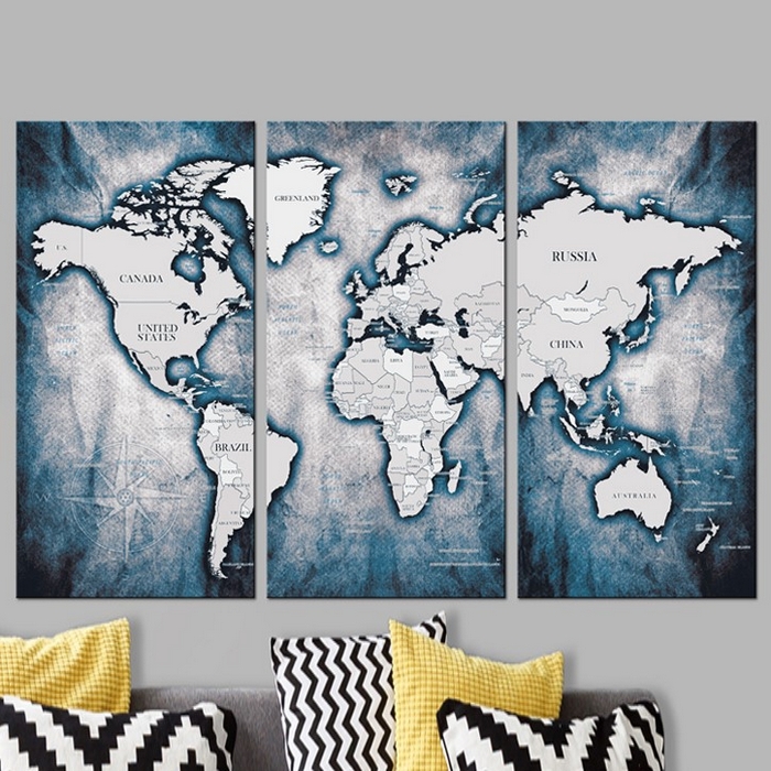 Tavla Arkiio World Map Ink Triptych