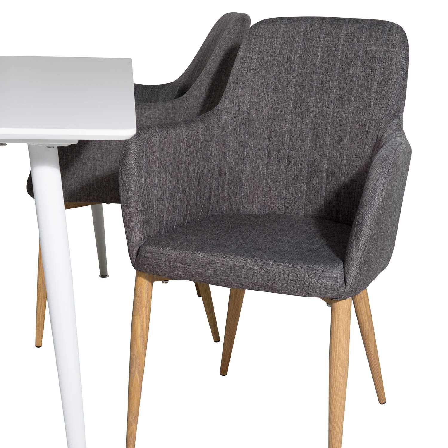 Polar table - White top/Comfort Chair - Darkgrå/ Oak_4 Vit/Grå/Trä