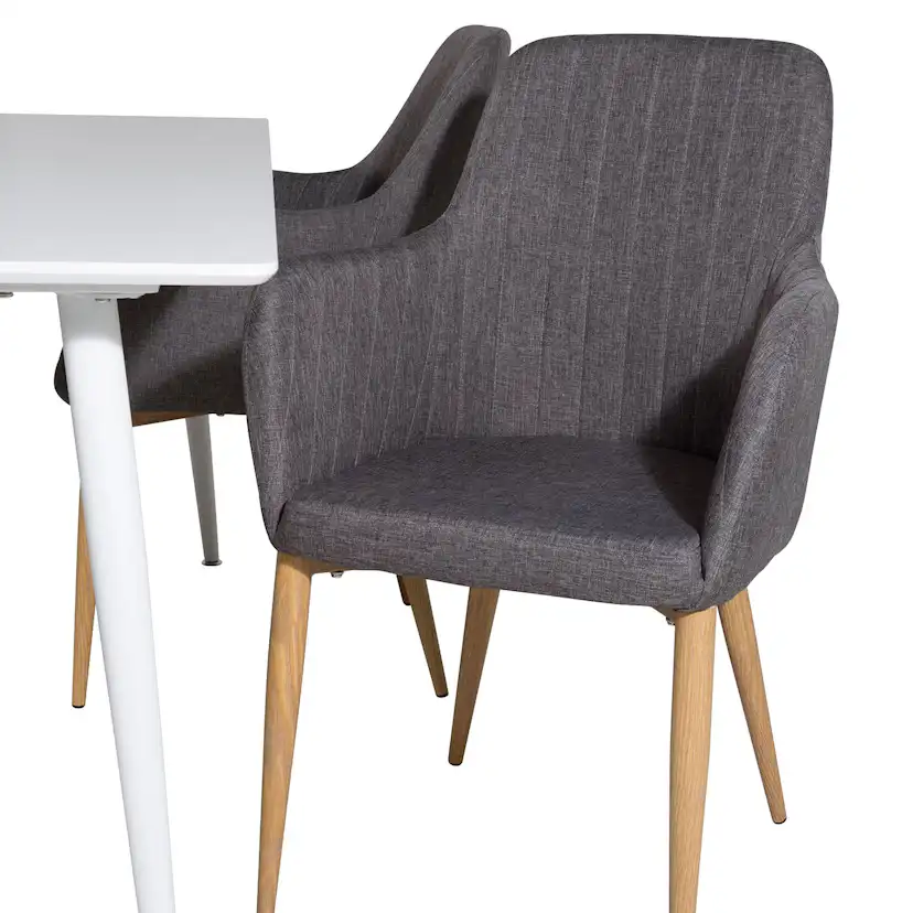 Polar table - White top/Comfort Chair - Darkgrå/ Oak_4 Vit/Grå/Trä