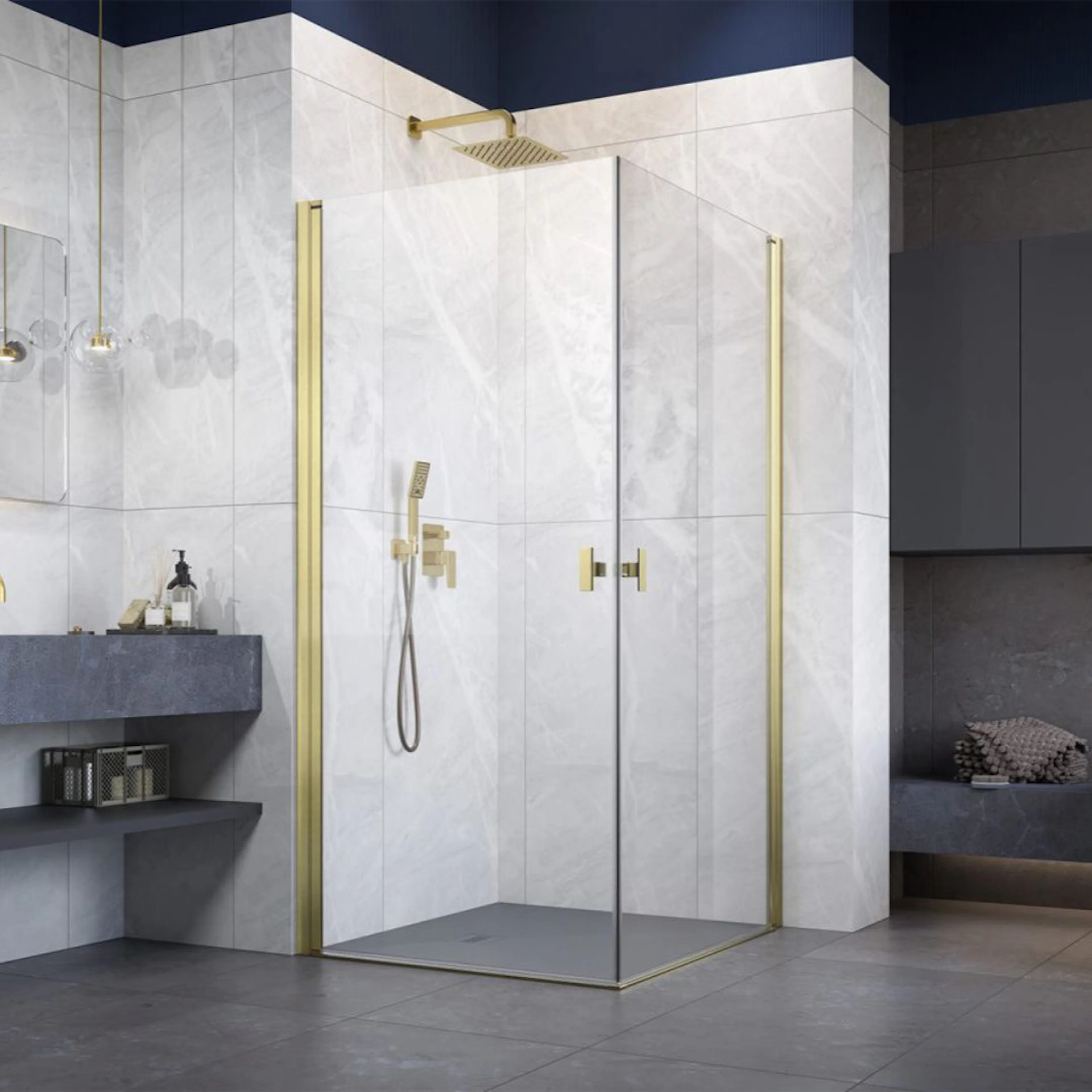 Noma 120 fyrkantig hörn, STD 900mm 790 x 790mm borstad mässi 880x880 mm, Borstad Mässing