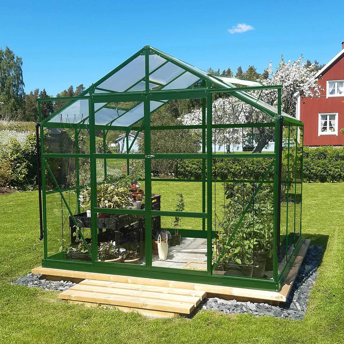 Växthus, 4,85m2, glas,pc tak(189x257x228CM), grön Grön