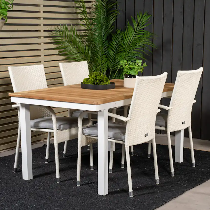Panama Dining Table 160/240*90 - White Alu / Teak+Anna Arm C Vit/Natur, Blanka Ben