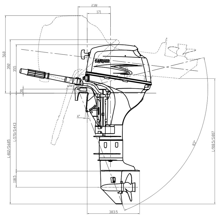 Utombordsmotor Parsun 4-Takts Kort Rigg 9.8hk