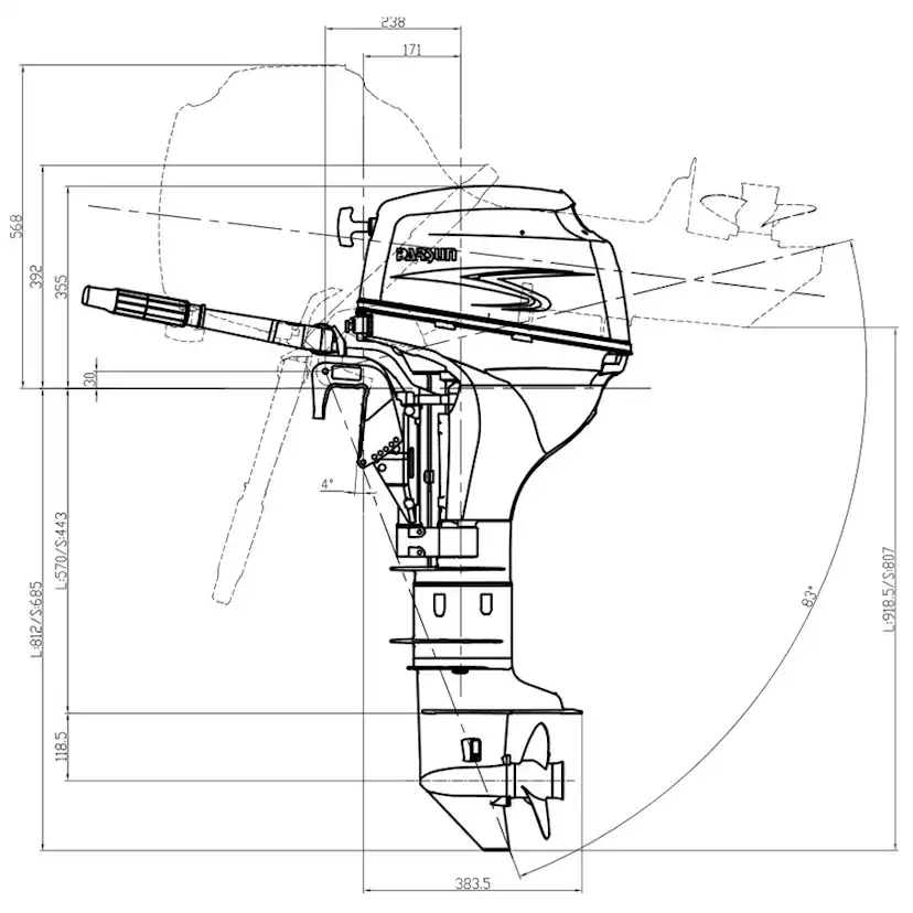 Utombordsmotor Parsun 4-Takts Kort Rigg 9.8hk
