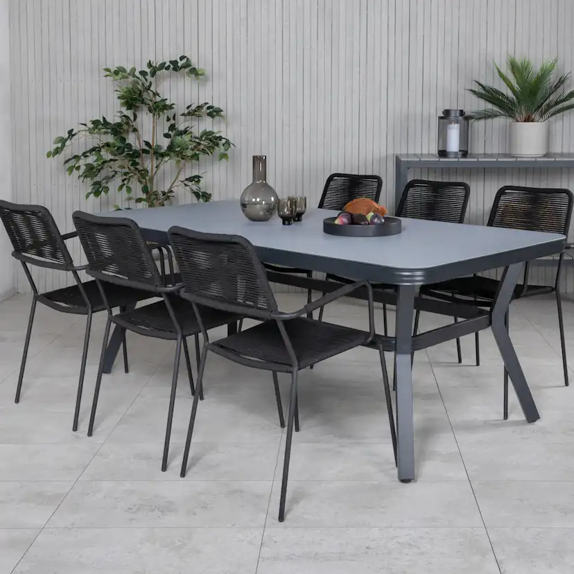 Virya Dining Table - Black Alu / Grey Glass - big table+Lind Svart