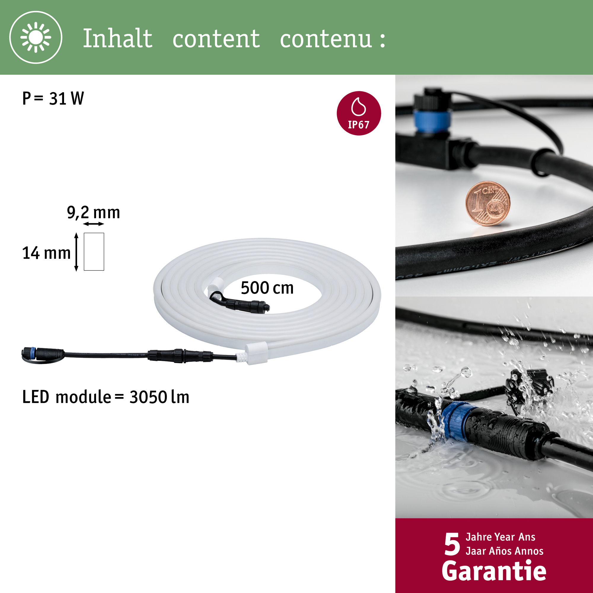 LED-strip Paulmann Smooth Plug & Shine Enkel strip 5m IP67 24V