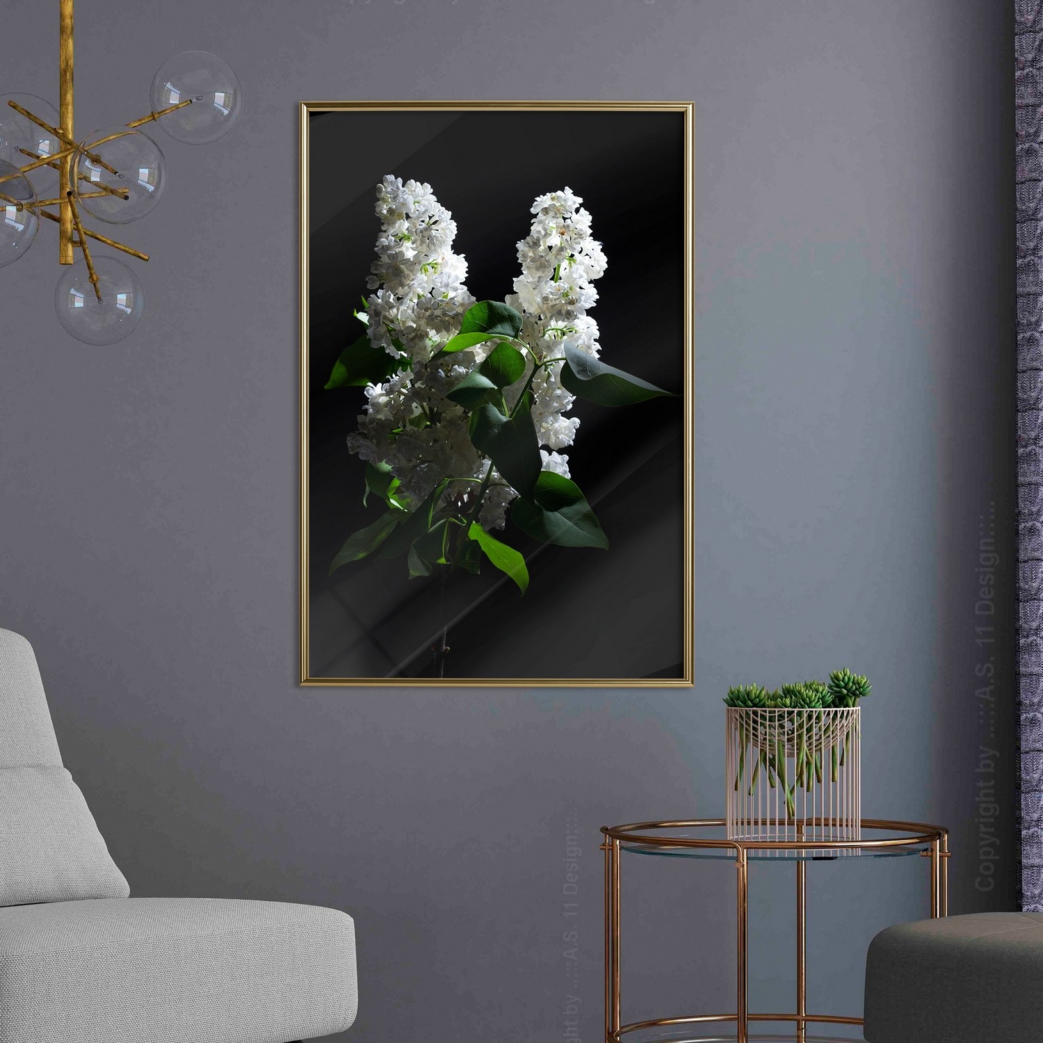 Affisch - Lilacs at Night [Poster] 20x30 Guld ram, 20x30 cm