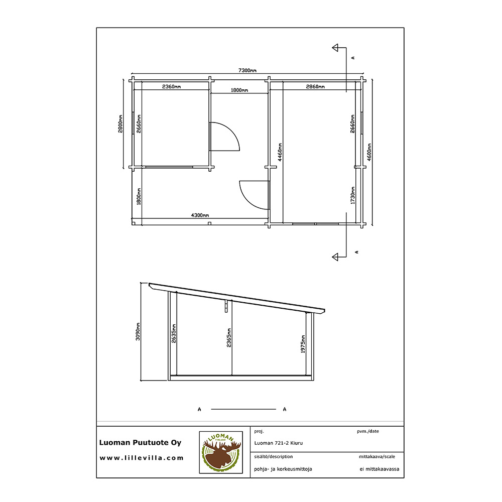 Attefallshus Luoman Lillevilla Kiuru 19,4 m² med Pulpettak