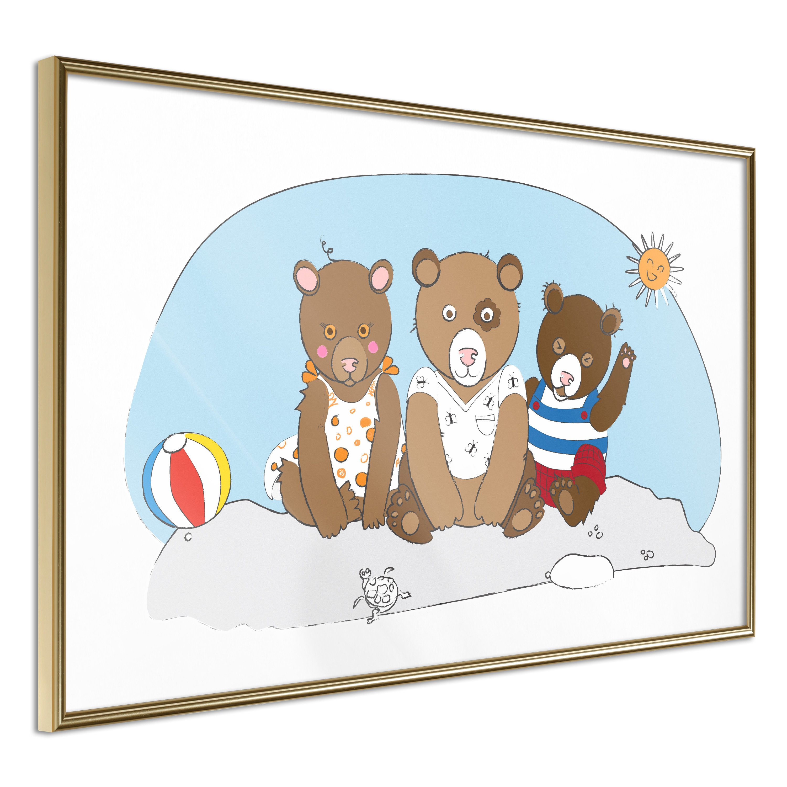 Affisch - Teddy Bears on the Beach [Poster] 30x20 Guld ram, 30x20 cm