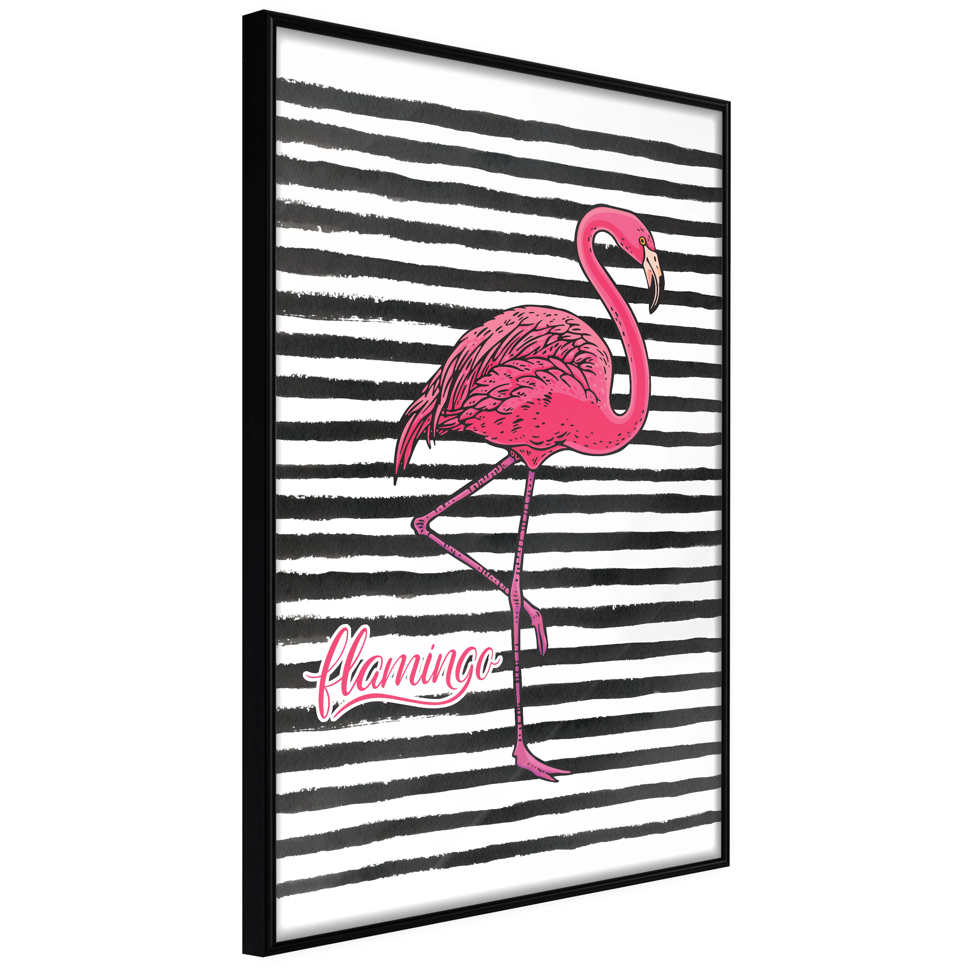 Affisch - Black Stripes and Flamingo [Poster] 20x30 Svart ram, 20x30 cm