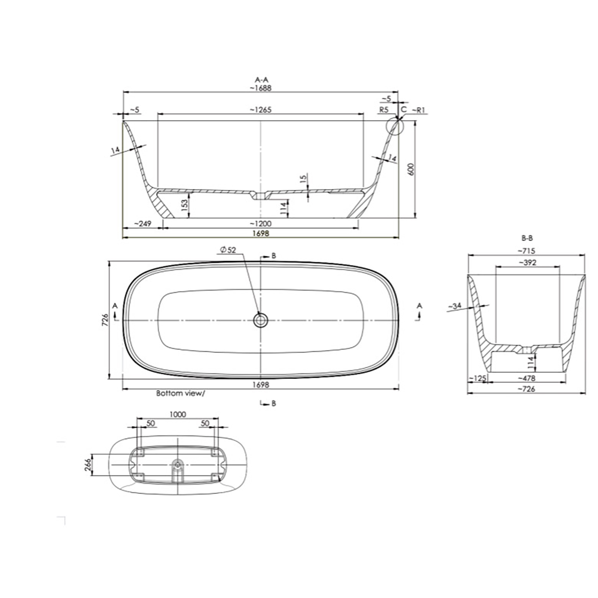 Badkar Strømberg Vadum 1700 mm