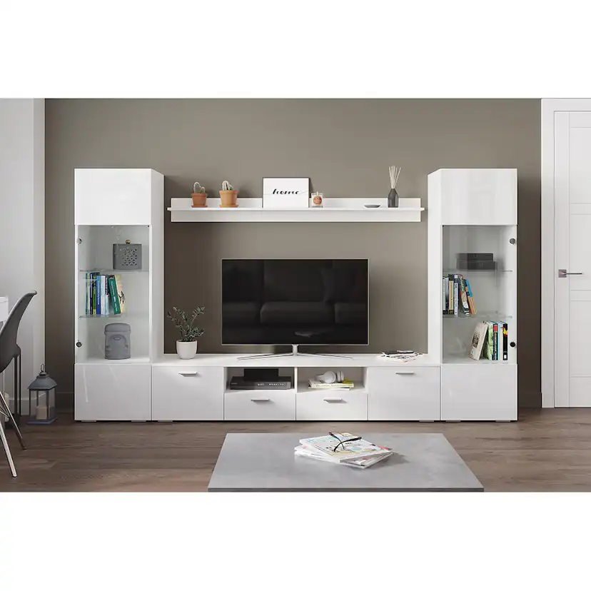 TV-Möbelset In Living Mellon Vit TV-Bänk & Hyllor 260cm