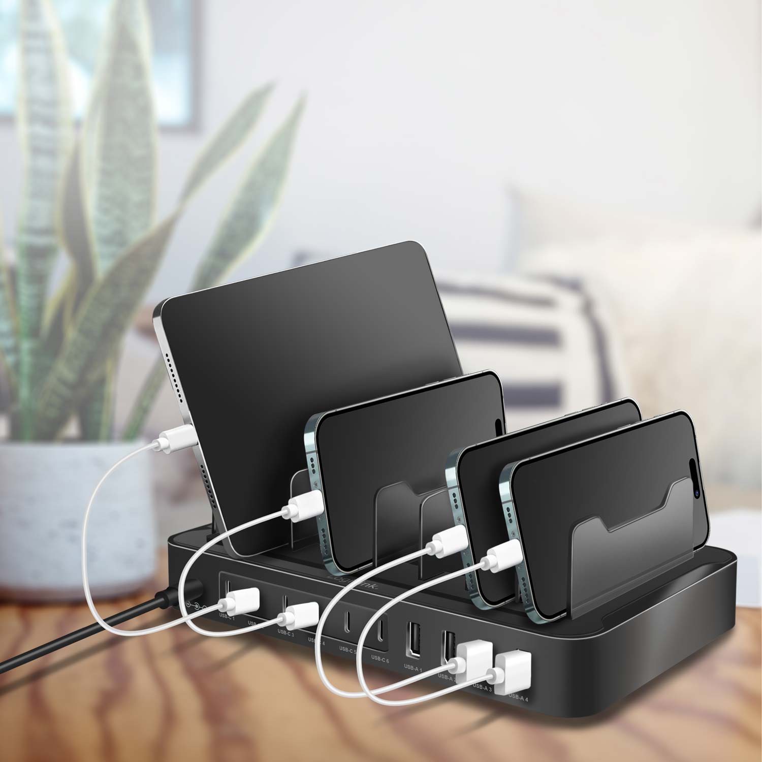 Laddstation LogiLink 10 Portar 6 st USB-C + 4st USB-A PD/QC3.0 120W