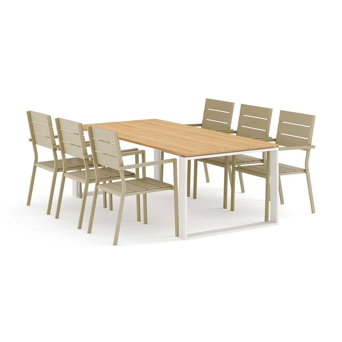 Trädgårdsgrupp Comfort Garden Devon utomhus matgrupp 210x100 cm med 6 Tunis stapelstolar