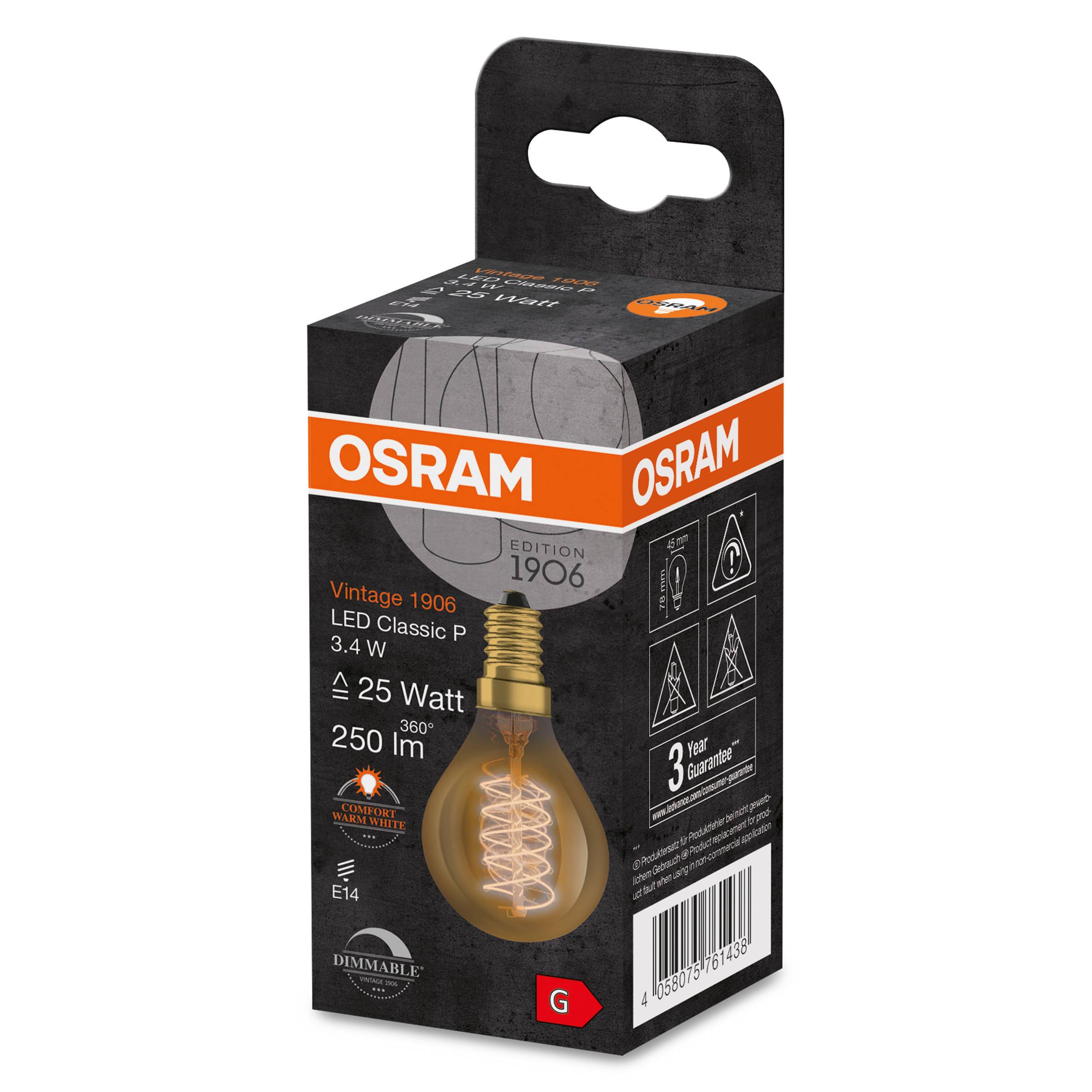 LED-Lampa Osram Deco Klot (25) E14 D Vintage 1906 Cla P25 Dimbar