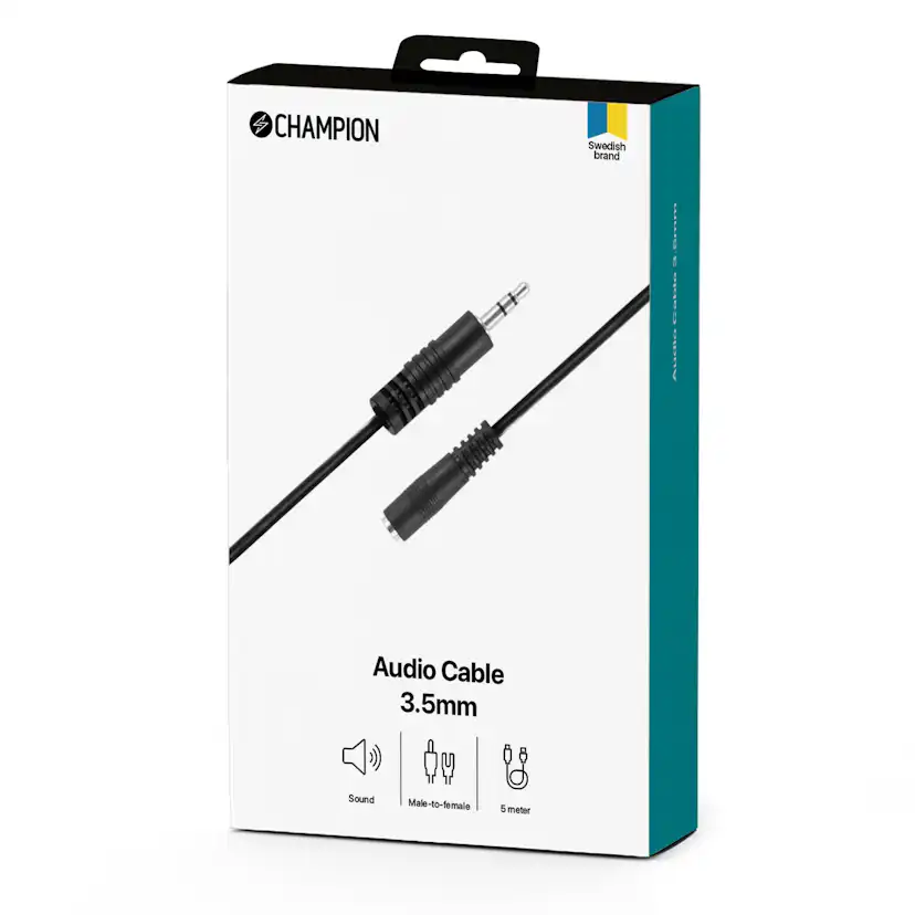 Förlängningskabel Champion 3,5mm - 3,5mm Hane-Hona 5.0m
